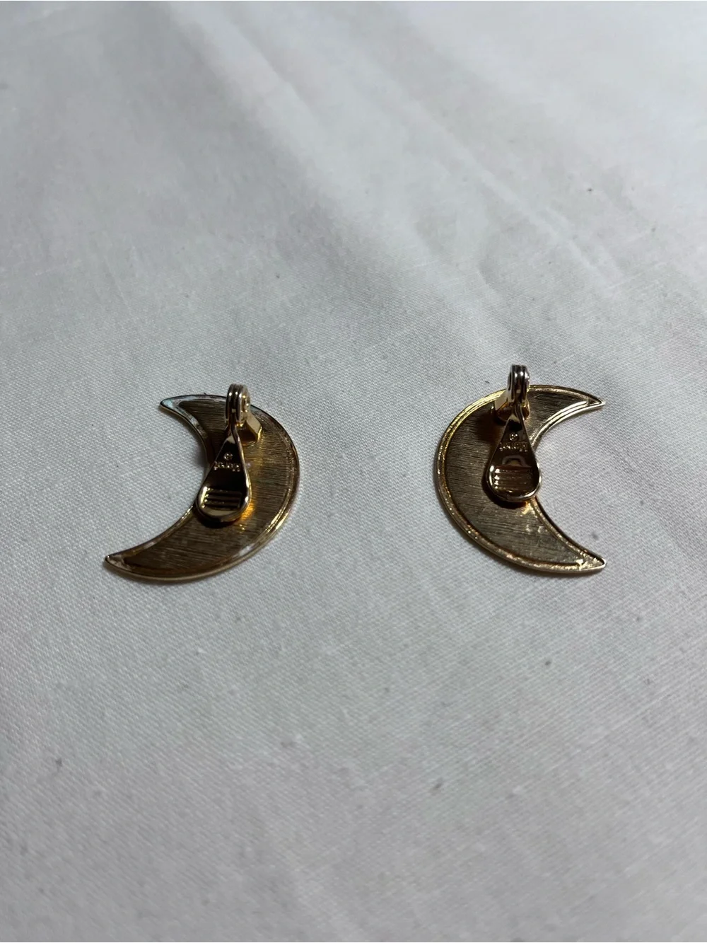 Monet Cream Enamel Crescent Moon Clip On Earrings